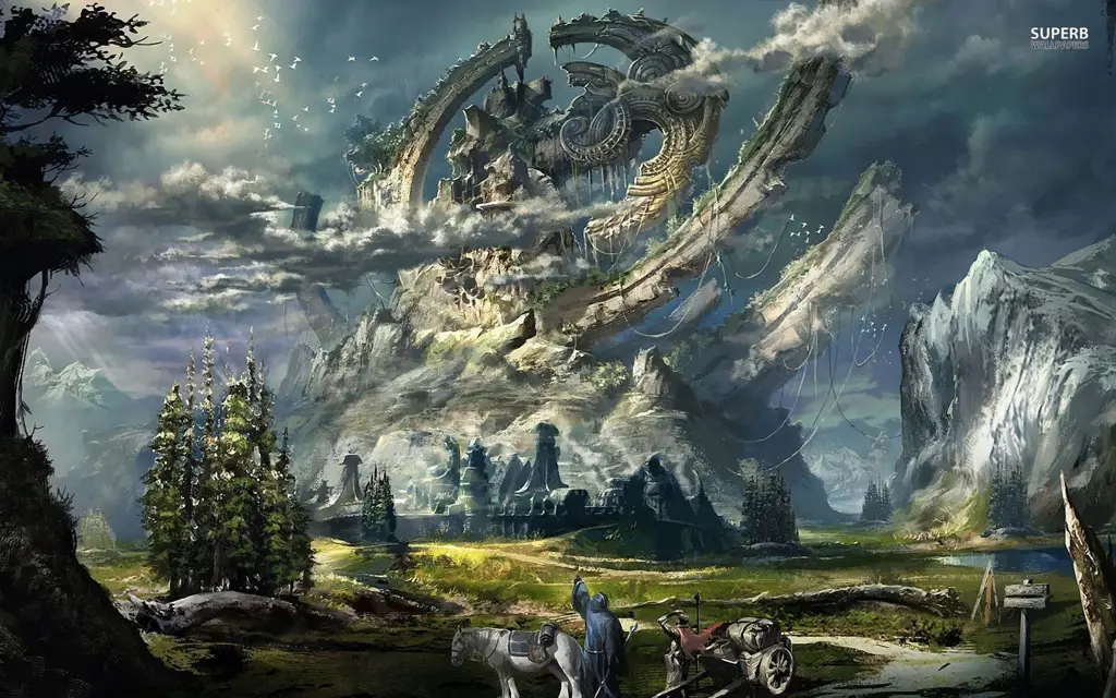 Dunia Fantasi yang Menawan Pemandangan alam fantasi dalam anime.