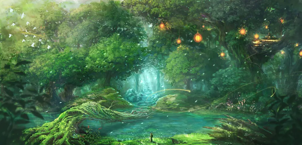 Keindahan Alam dalam Dunia Anime Peri Pemandangan hutan ajaib yang menjadi latar cerita anime fantasy fairy.