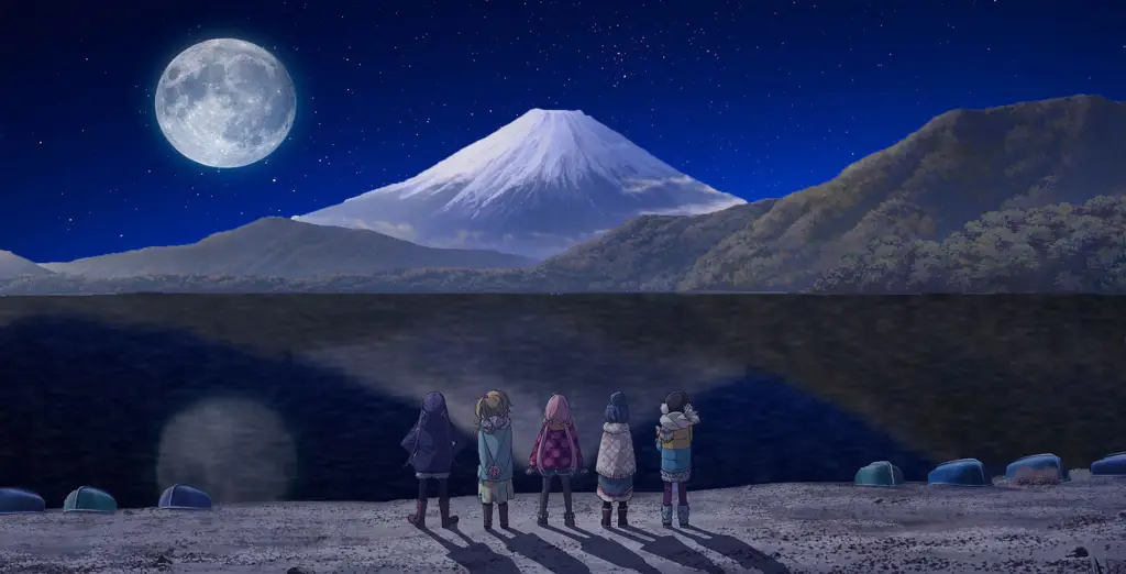 Pemandangan indah saat berkemah Gambar pemandangan alam di anime Yuru Camp△