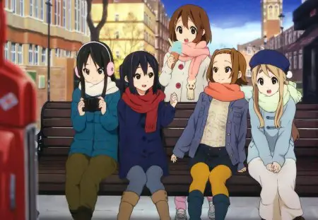 Teman-teman di anime school slice of life Gambar anime gadis-gadis lucu sedang berkumpul