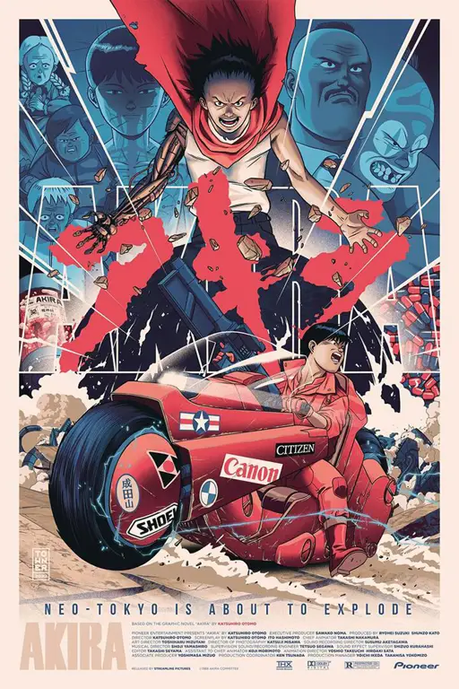 Poster film anime Akira, anime jadul dengan grafis detail dan futuristik