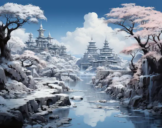 Ilustrasi pemandangan anime yang aneh dan fantastis Pemandangan anime yang sureal