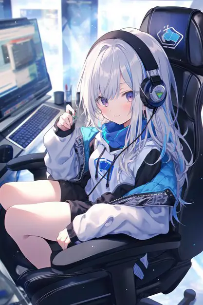 Keseruan Bermain Game Anime Gambar gadis anime imut sedang bermain video game
