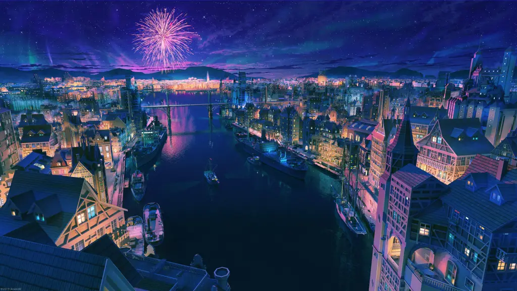 Keindahan visual yang memikat dalam film anime Gambar pemandangan malam yang indah dalam film anime